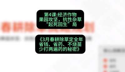 第4节：经济作物果园攻坚，抗性杂草&ldquo;起死回生&rdquo;局，课程：《3月春耕除草定全年：省钱、省药、不烧苗、少打两遍药的秘密》